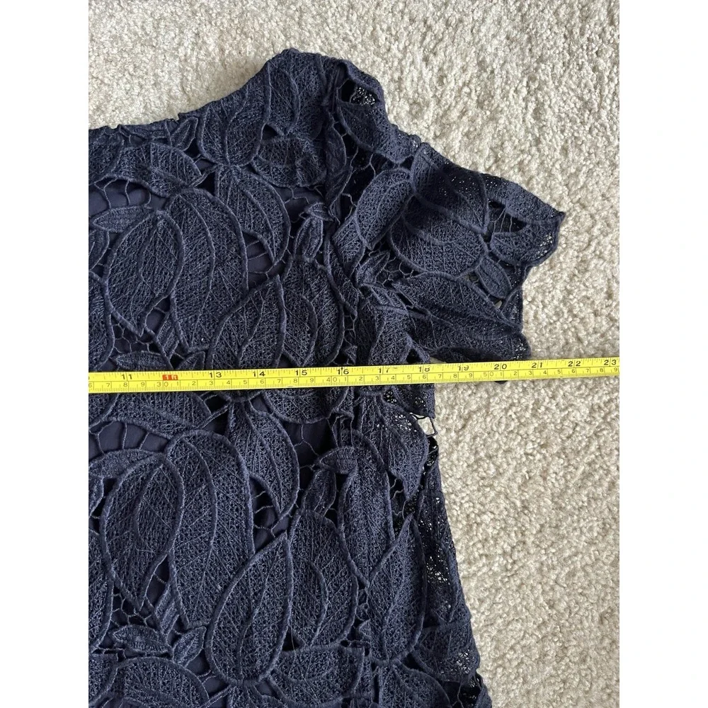 Tory Burch Avalon Jumpsuit Navy Blue Wool Blend Lace Overlay Size 6